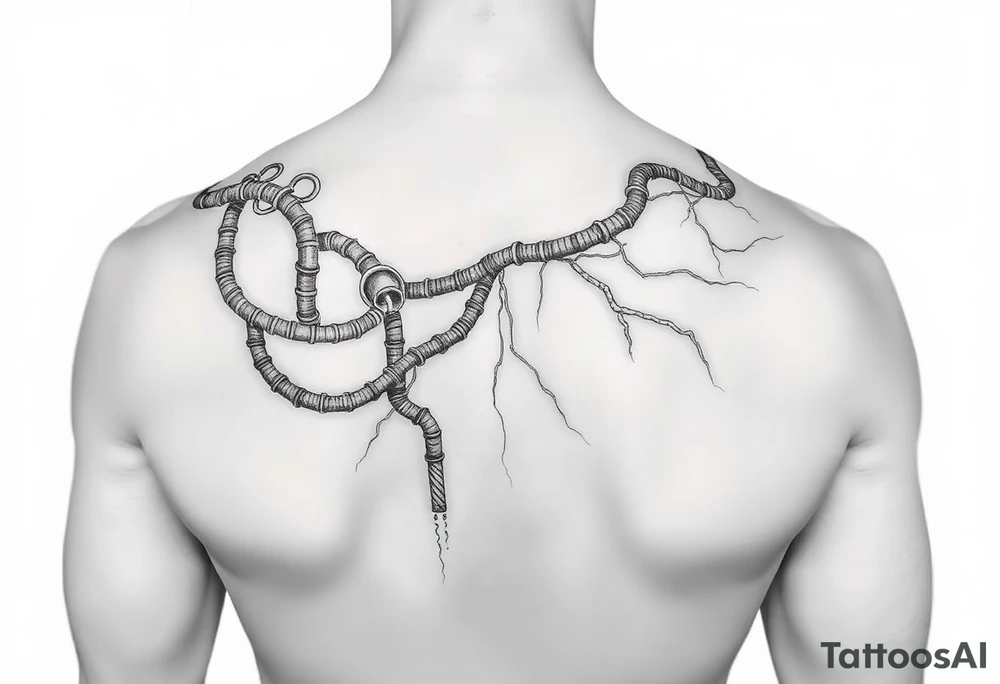 long System of pipes that transitions into veins of forearm tattoo idea