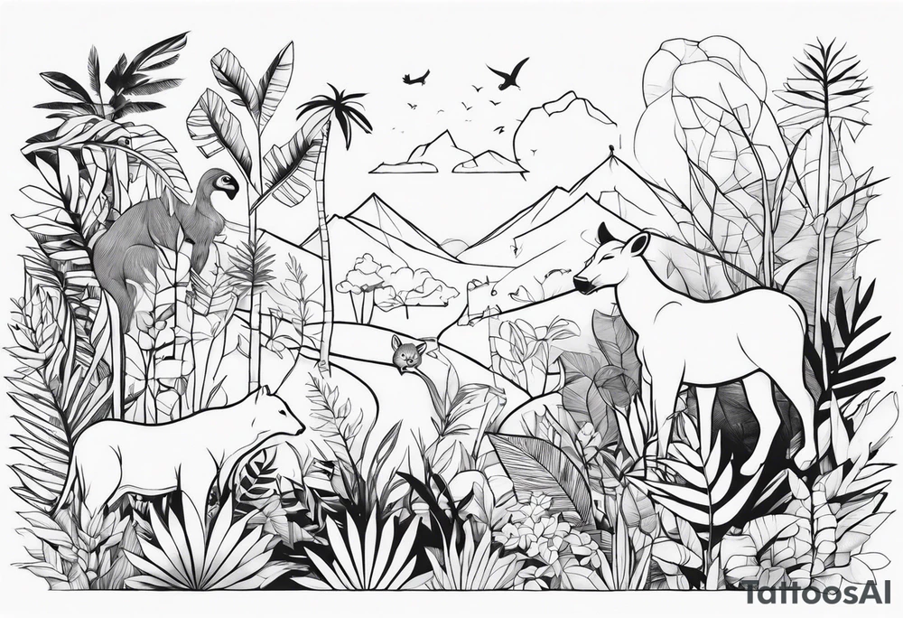 JUNGLE WITH ANIMALS tattoo idea
