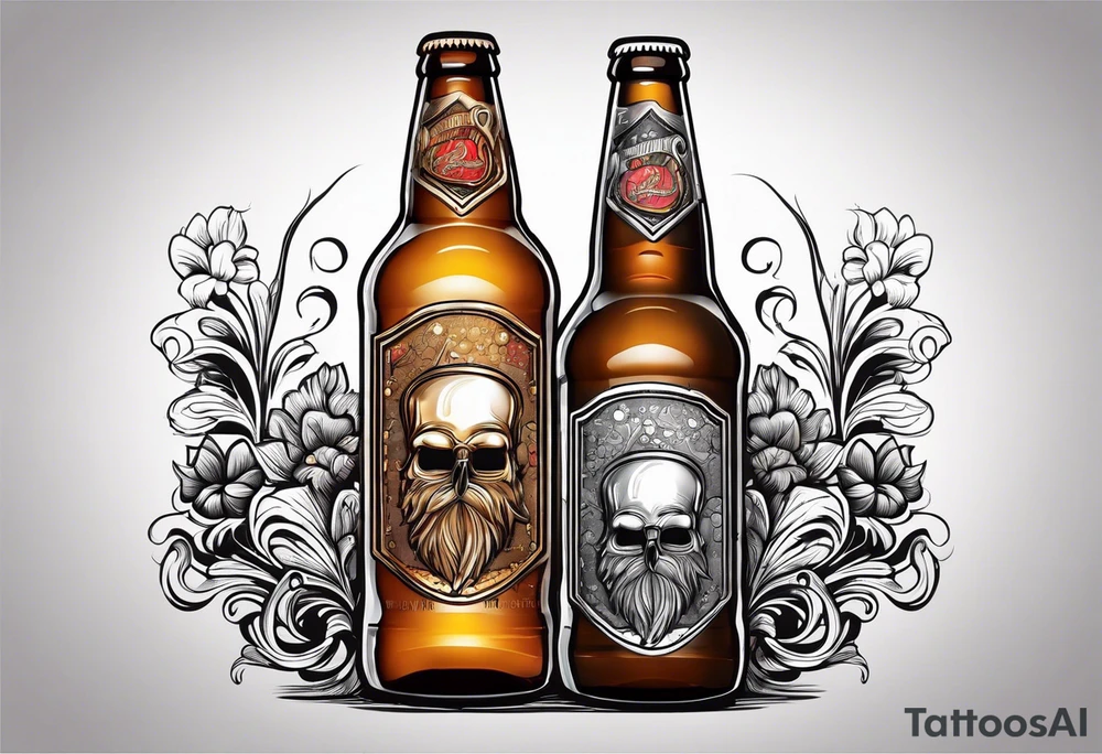 A bottle of beer with a sad face tattoo idea