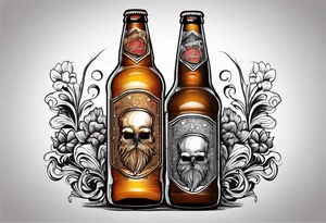 A bottle of beer with a sad face tattoo idea