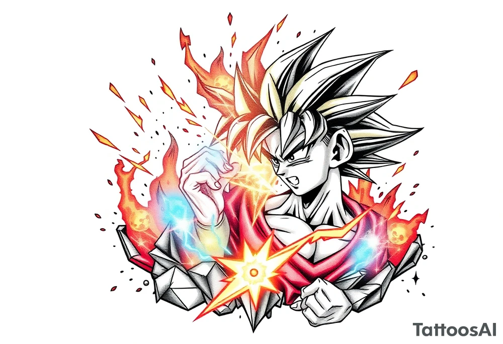 legendary dragonball z scene with energy aura and power effects tattoo idea