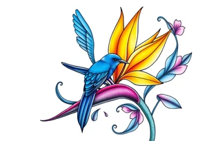 Bird of paradise flower with blue bird tattoo idea