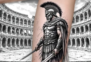 gladiator roman soldier standing colosseum interior combat sword helmet cape sand wind eagle legion tattoo idea