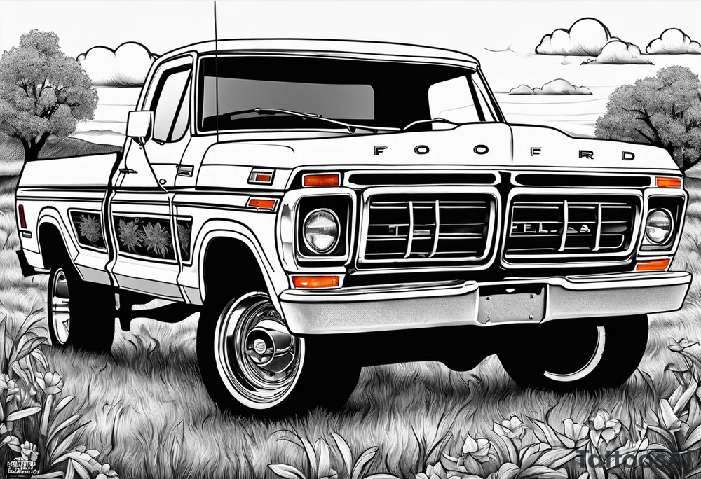 1974 ford f-100 in field tattoo idea