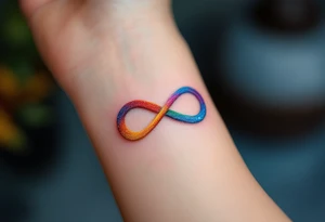 A rainbow-colored infinity symbol reflects the limitless nature of freedom. tattoo idea