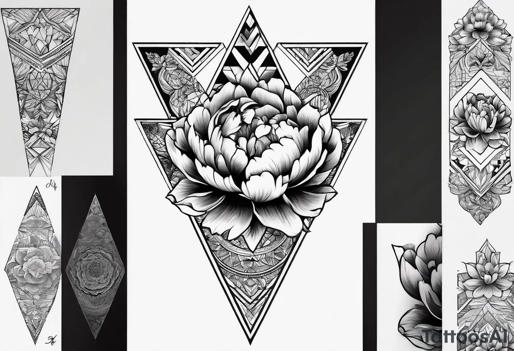 Peony upside down triangle geometric patterns tattoo idea Peony upside down triangle geometric patterns tattoo idea