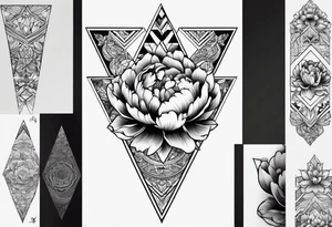 Peony upside down triangle geometric patterns tattoo idea