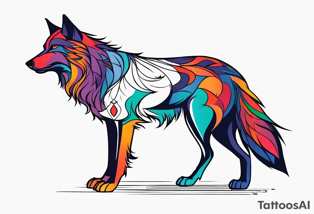 a colorful wolf with a Raven tattoo idea