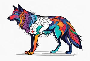 a colorful wolf with a Raven tattoo idea