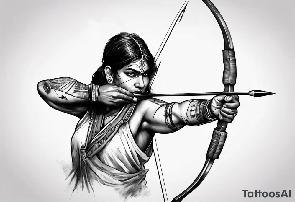 indian archer aiming towards you realism tattoo idea