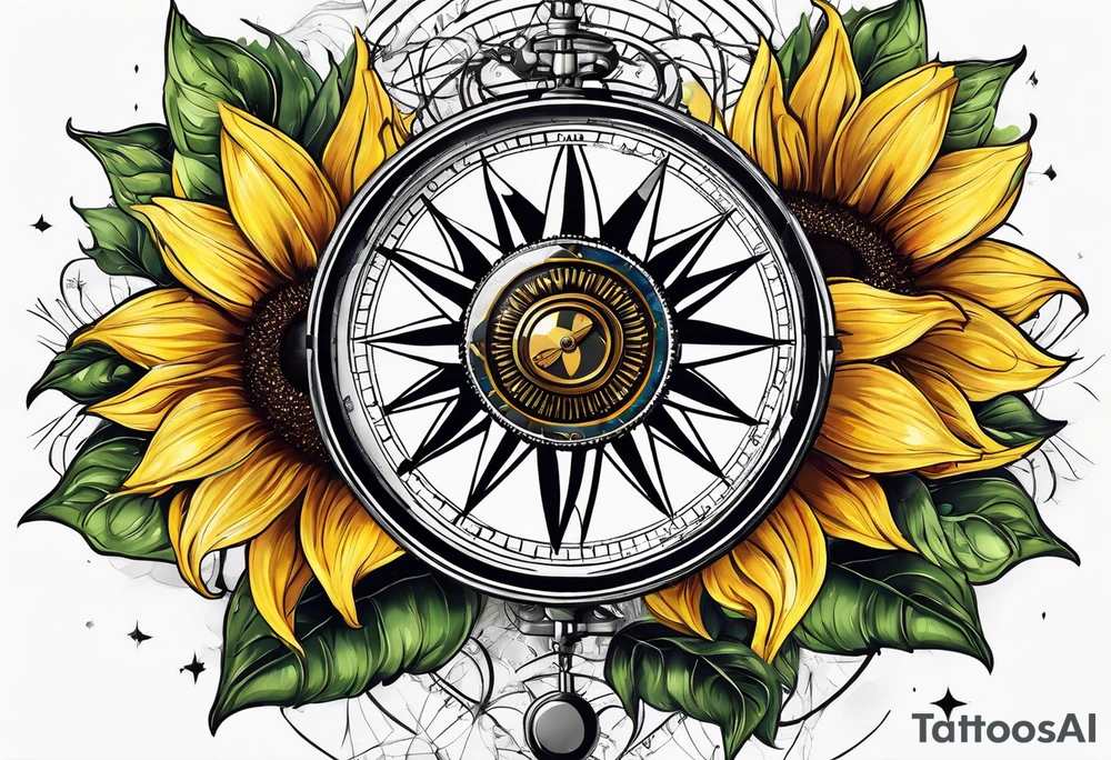 Sunflower next to a compass tattoo idea