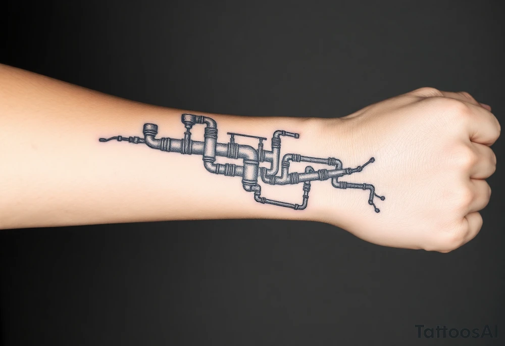 wide System of pipes that transitions and transforms at the end into thick, widespread 
veins of forearm tattoo idea