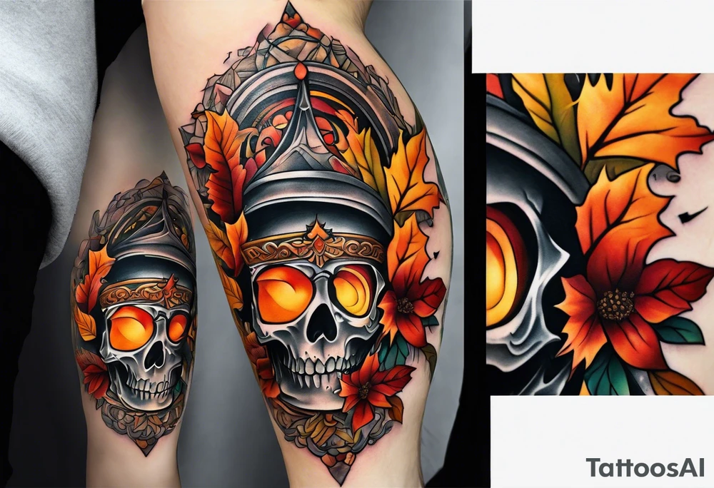 Knee tattoo with fall colors tattoo idea