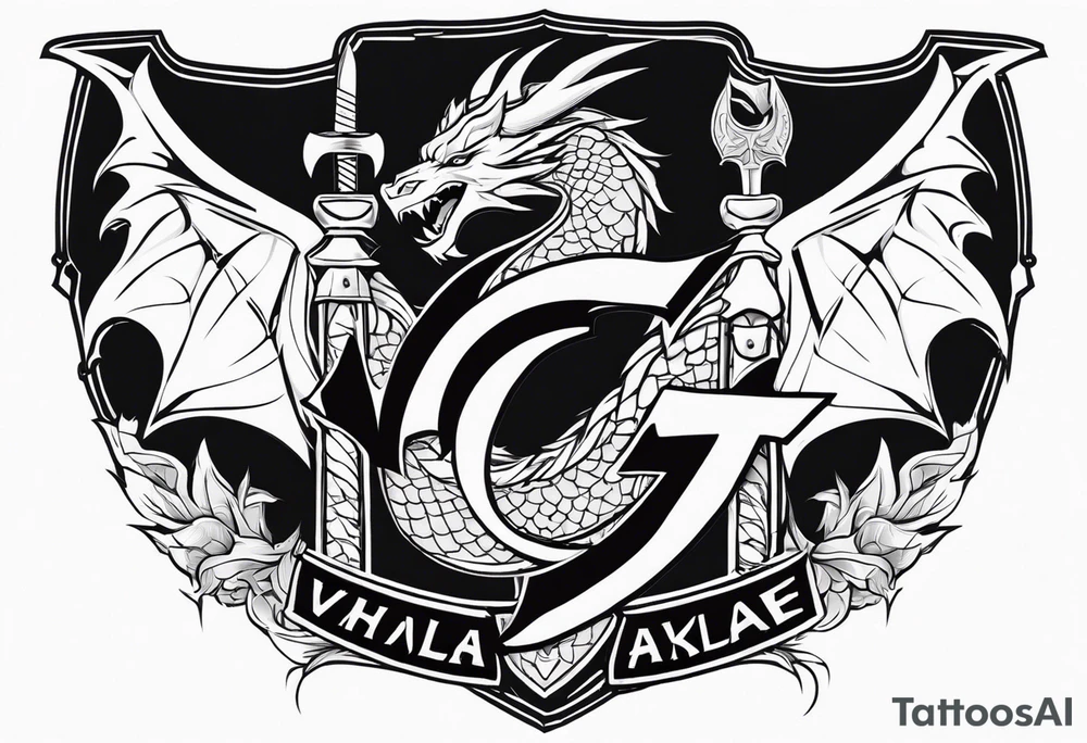 Valhalla sword shield dragon axe valkyrie tattoo idea