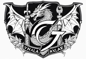 Valhalla sword shield dragon axe valkyrie tattoo idea