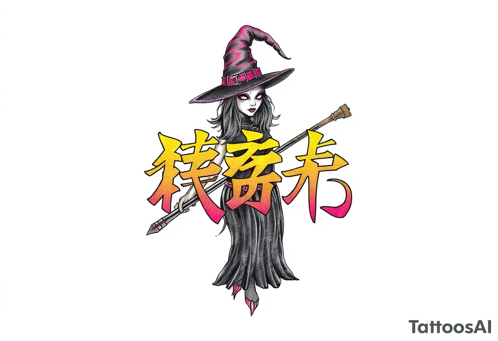 The word “싸이커스” and witch tattoo idea