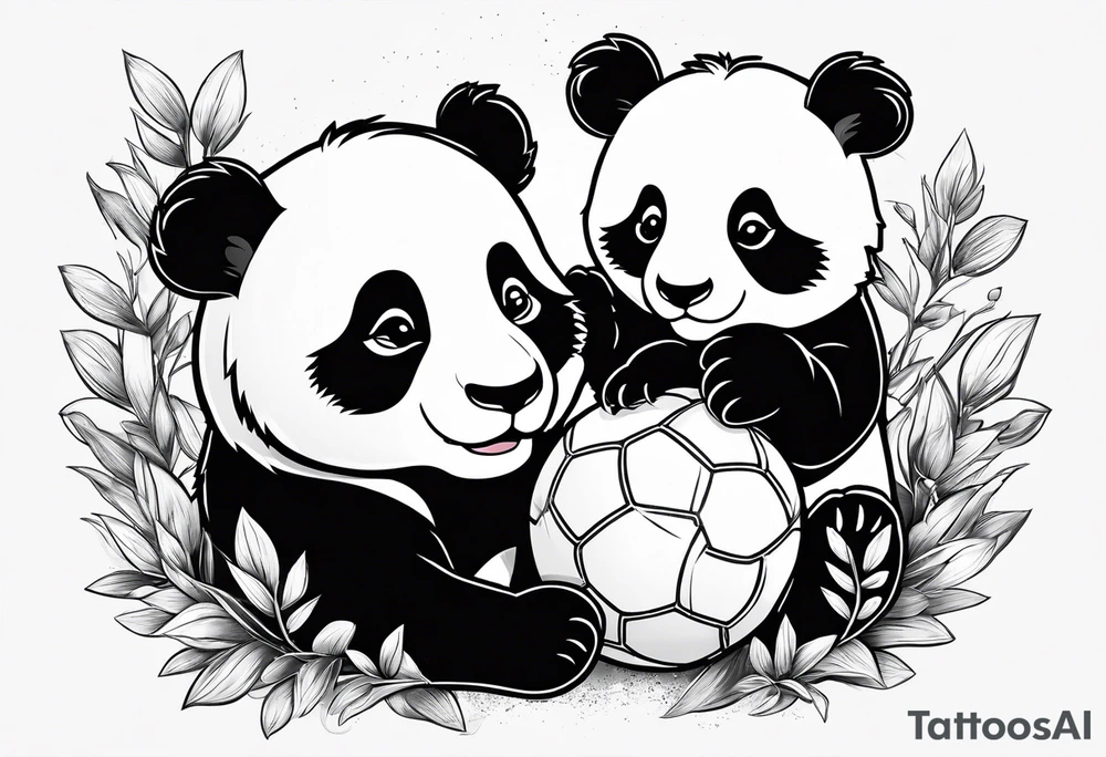 Baby panda and baby tiger passing a ball, clip art style tattoo idea