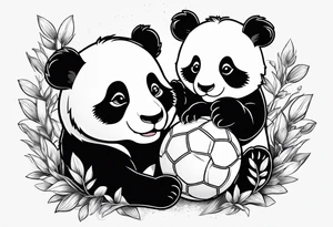 Baby panda and baby tiger passing a ball, clip art style tattoo idea