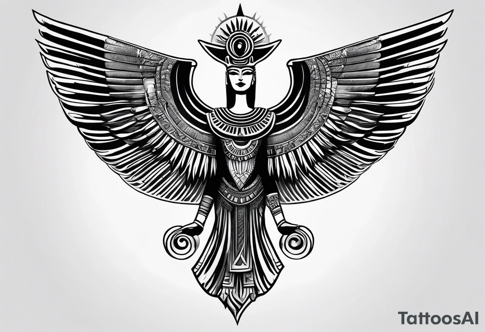 black and white Egyptian goddess Isis tattoo idea