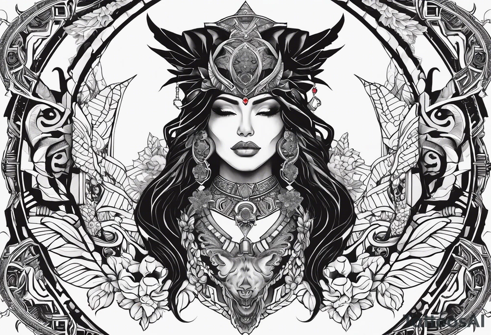 kali ma, alien goddess, valkrye, aries, pirate, divine feminine, zenza resonance, pachamama, lotus azul, blank panther, eagle, skull, 5D, nueva gaya, dna 12, left side chest tatoo tattoo idea