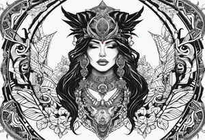 kali ma, alien goddess, valkrye, aries, pirate, divine feminine, zenza resonance, pachamama, lotus azul, blank panther, eagle, skull, 5D, nueva gaya, dna 12, left side chest tatoo tattoo idea