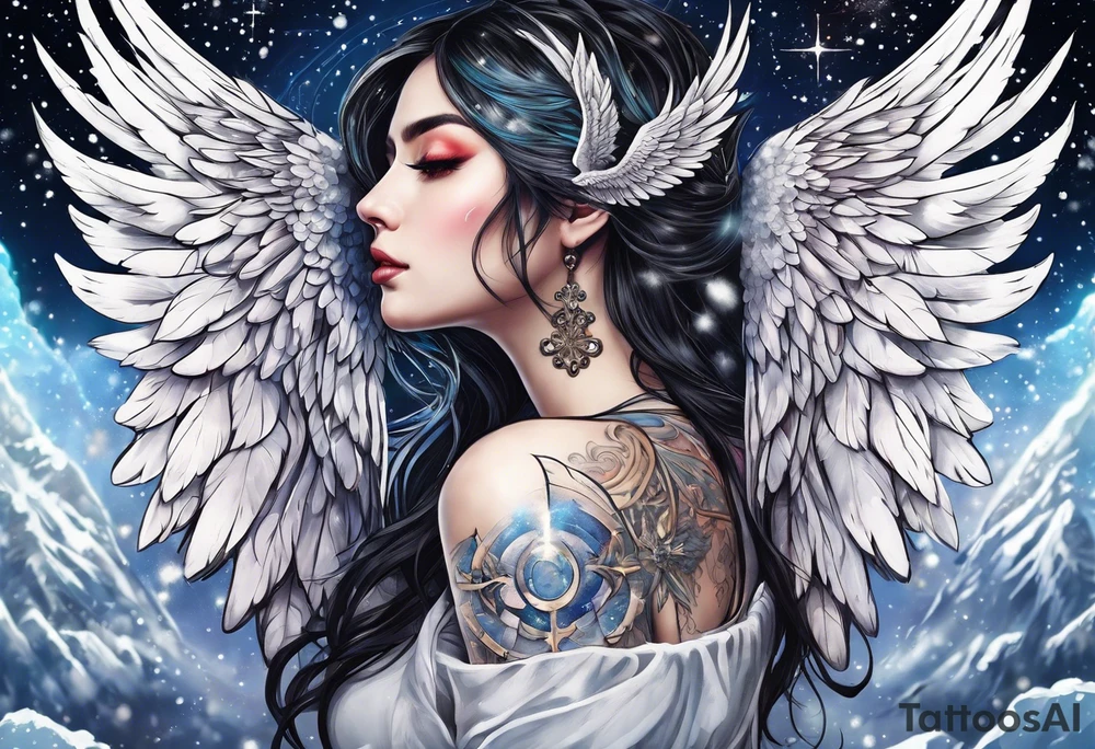Constellation, Angel wing , snow , cross tattoo idea