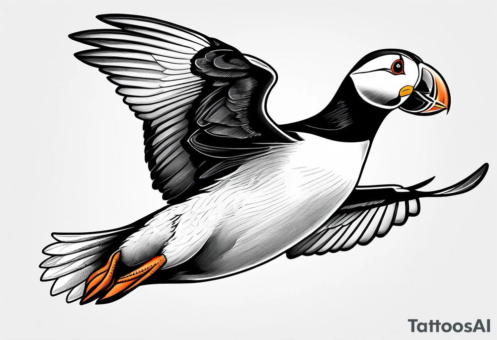a flying puffin without background - masculine art style tattoo idea