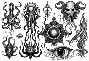 lovecraft theme with tentacle+++ and eyes tattoo idea