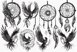 Fire Phoenix flying out of dream catcher tattoo idea
