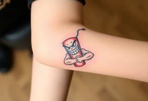 angry stick of dynamite with a mean face and muscles with a lit fuse tattoo idea