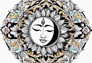 sun moon floral tattoo idea