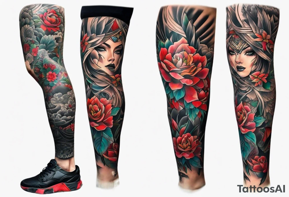 Full leg tattoo sleeve square tattoo idea