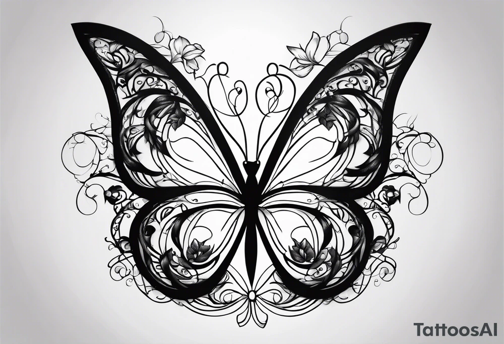 Number 444 intertwine  butterfly and vines tattoo idea