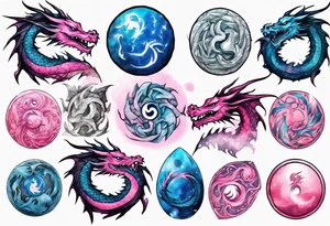 blue ying pink yang dragon stones tattoo idea