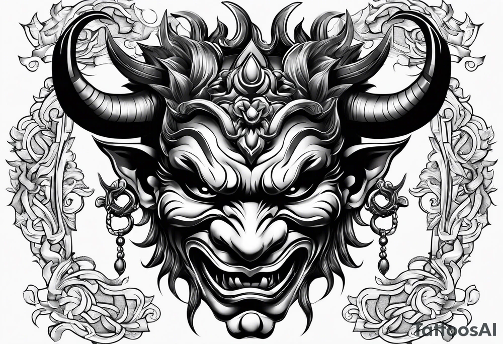 A Oni mask for protection against Evil tattoo idea