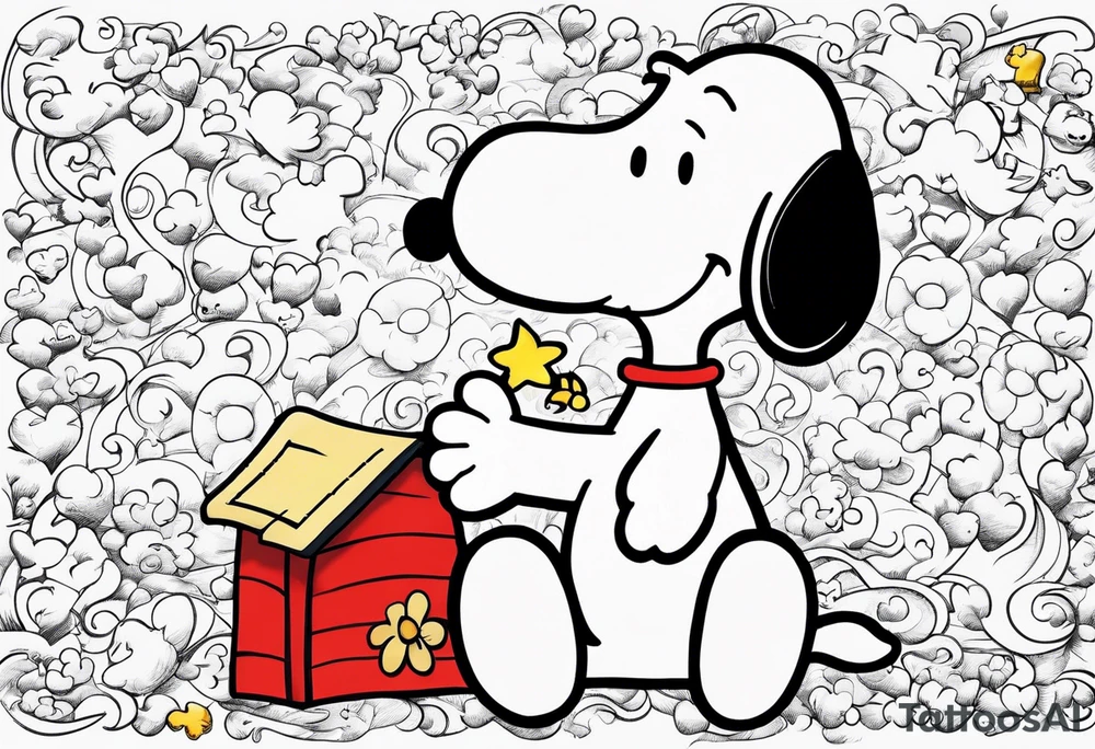snoopy 2000s design writing a letter tattoo idea