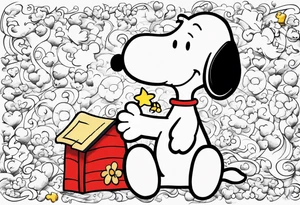 snoopy 2000s design writing a letter tattoo idea