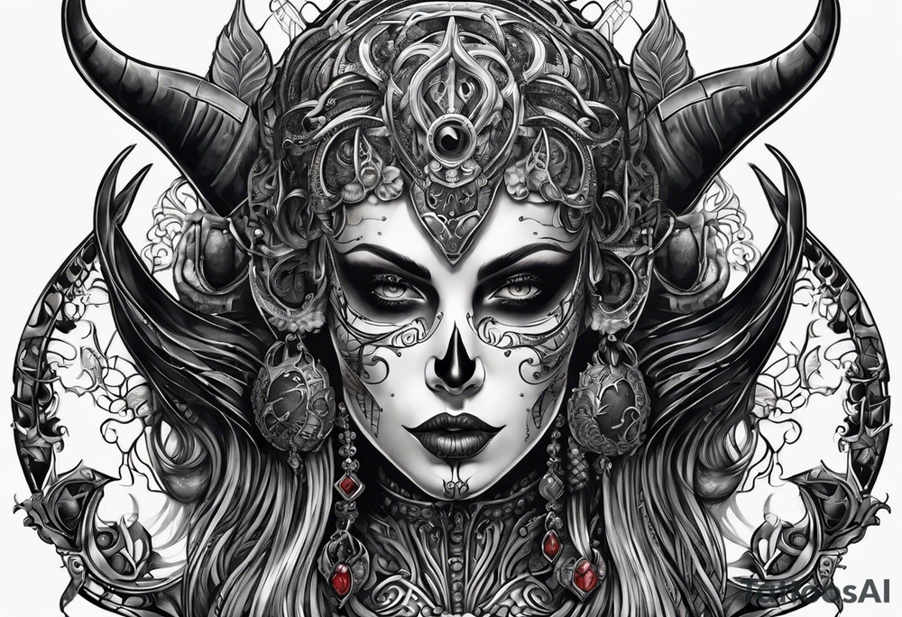 Mujer demonio calavera tattoo idea