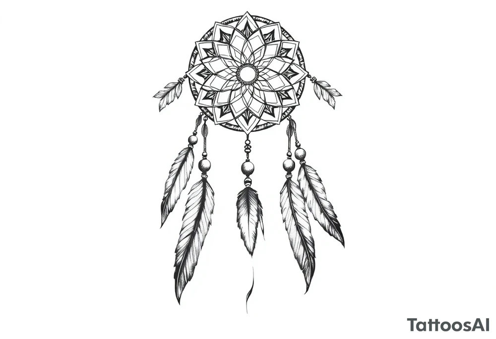 native dreamcatcher with flowing feathers and sacred beads tattoo idea
