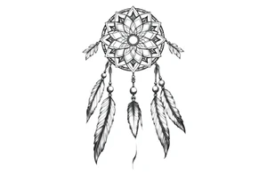 native dreamcatcher with flowing feathers and sacred beads tattoo idea