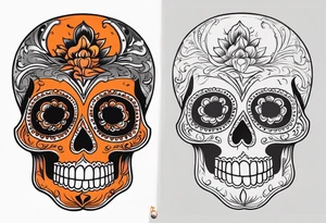 Mexican skull with smoke coming out of the bottom orange and black tattoo idea
