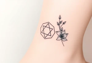 Hexagon Leo symbol larkspurs and water lilies tattoo idea