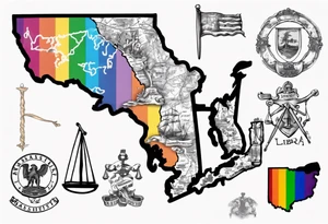 map of Massachusetts in pride colors and Libra sign tattoo idea