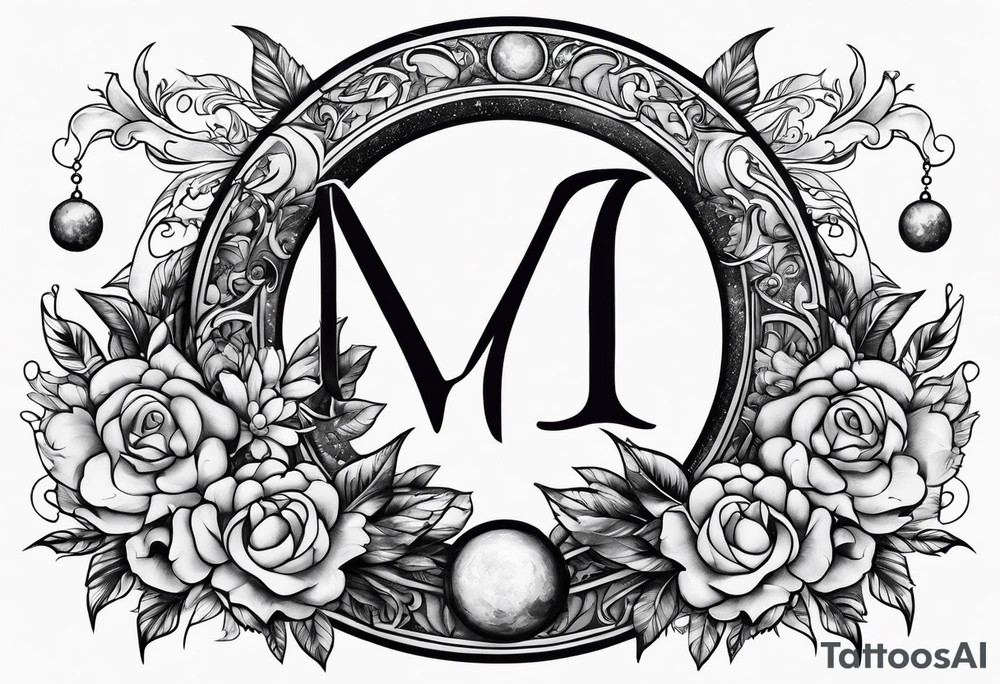 Moon and letter M tattoo idea