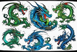 blue dragon tangled with a green dragon tattoo idea