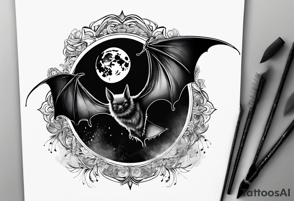 A bat wrapped in smoke with a moon tattoo idea A bat wrapped in smoke with a moon tattoo idea