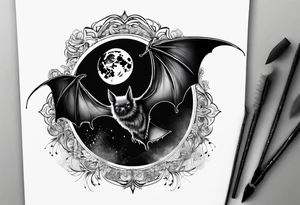 A bat wrapped in smoke with a moon tattoo idea