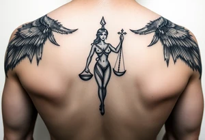 El cuerpo completo del símbolo femenino de libra le suben rodeando dos escorpiones tattoo idea