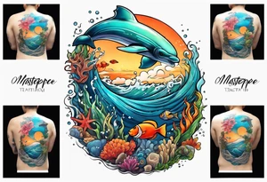 An ocean themed half sleeve with no ocean creatures tattoo idea