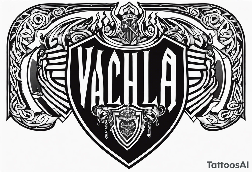 Valhalla shield sword stairs fire tattoo idea